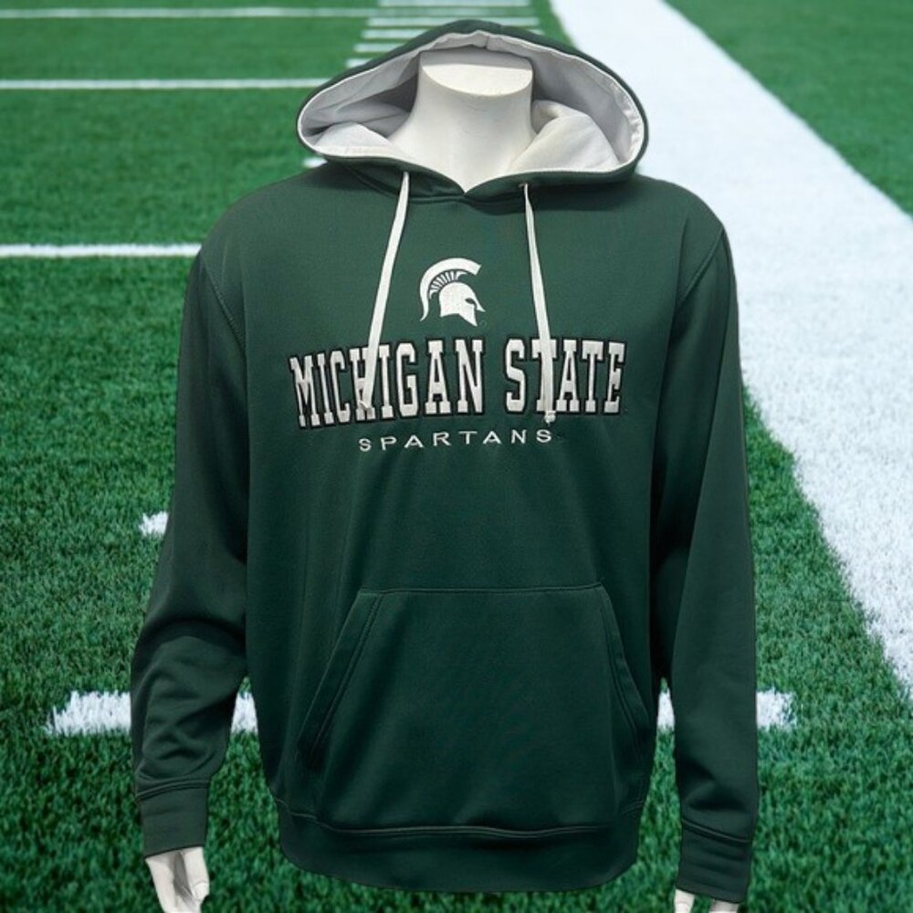 Michigan State Spartans Green-White Embroidered Adult Pullover Hoodie Large LG